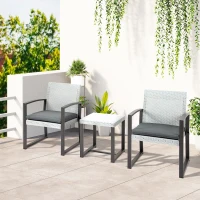 Outsunny poly rotan bistro set 3 st. Balkonmeubelset, tuinmeubelset met bijzettafel, tuinset, zitset met zitkussen, staal, zwart en grijs(m-9)