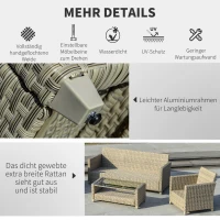 Outsunny 4-delige Luxe poly-rotan tuinmeubelset tuinset zitgroep lounge-set lounge-meubilair met bijzettafel zitkussen aluminium bruin, grijs(m-6)