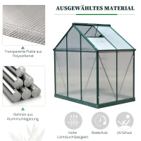 Outsunny kas aluminium kas met dakraam deur 190 x 132 x 201 cm plantenhuis met fundering inloop tomatenhuis weerbestendig polycarbonaat groen + transparant(m-5)