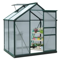 Outsunny kas aluminium kas met dakraam deur 190 x 132 x 201 cm plantenhuis met fundering inloop tomatenhuis weerbestendig polycarbonaat groen + transparant(m-11)