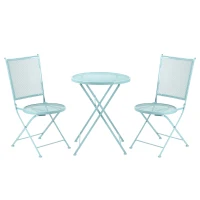 Outsunny tuinzitgroep 3-delige bistroset set 1 tafel + 2 klapstoelen voor terrasbalkon metaal blauw(m-1)