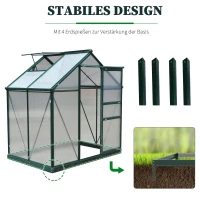 Outsunny kas aluminium kas met dakraam deur 190 x 132 x 201 cm plantenhuis met fundering inloop tomatenhuis weerbestendig polycarbonaat groen + transparant(m-6)