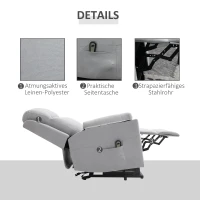 HOMCOM elektrische sta-stoel fauteuil met opstahulp voor senioren relaxfauteuil TV-fauteuil met slaapfunctie en opstahulp TV-fauteuil ligfunctie linnen touch grijs 83 x 89 x 102 cm(m-7)