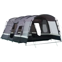 Outsunny campingtent 8 persoons tent tunneltent met voorkamer 4 ramen familietent PU3000mm voor trekking festival glasvezel donkergrijs 580 x 320 x 215 cm(m-11)
