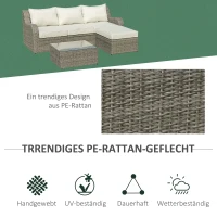 Outsunny 3-delige Polyrattan tuinmeubelset, tuinset, tuinset, loungeset, loungeset, loungemeubel met bijzettafel, aluminium kussens, lichtgrijs en beige(m-4)