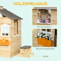 Outsunny speelhuis voor kinderen, houten kinderspeelhuis met raam, brievenbus, buitentuin speelhuis met bloempottenrek, houten speelhuis voor 3-7 jaar, dennenhout, naturel, 113 x 94 x 134,5 cm(m-5)