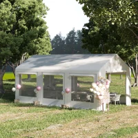 Outsunny Tuinhuisje 6m x 3m Partytent met verwijderbare zijwanden Tuintent Tuinhuisje Deuren Ramen voor familiebijeenkomsten Outdoor Party Wit(m-2)
