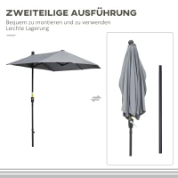 Outsunny 2 x 2 m parasol halfronde balkonparasol met beugel waterdicht voor tuinterras binnenplaats 100% polyester donkergrijs(m-6)