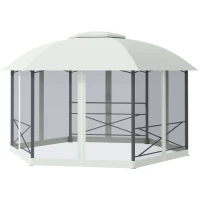 Outsunny Tuinpaviljoen Partytent 4 x 5 m Partytent Weerbestendige waterafstotende tent met zijwanden en tweetraps dak Staal + polyester grijs(m-9)