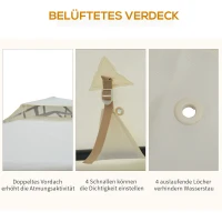 Outsunny tuinpaviljoen gazebo tuintent partytent met 4 x zijwand weerbestendig metaal + polyester crème wit 3 x 3 x 2.6 m(m-5)