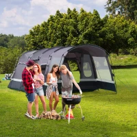 Outsunny campingtent 8 persoons tent tunneltent met voorkamer 4 ramen familietent PU3000mm voor trekking festival glasvezel donkergrijs 580 x 320 x 215 cm(m-10)