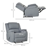 HOMCOM relaxfauteuil met ligfunctie TV fauteuil TV fauteuil fauteuil met zijvak Linnenachtig polyester Grijs 90 x 96 x 98 cm(m-3)