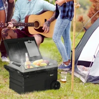 Outsunny koelbox auto 40L met LED verlichting compressor auto koelkast met handgrepen transportwielen kofferbak camper travel 12/24V DC en 110-240V AC grijs + zwart(m-10)