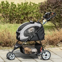 PawHut Passeggino per Cani Design 5 in 1 Piccoli Max. 8kg con Trasportino Staccabile, Passeggino per Gatti Pieghevole, Nero Grigio, 100x45x92cm(m-10)