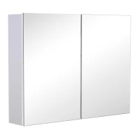 Homcom Armadietto Pensile da Bagno con Specchiera e 3 Ripiani in MDF Bianco 80 x 60 x 15cm(m-1)