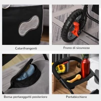 PawHut Passeggino per Cani Design 5 in 1 Piccoli Max. 8kg con Trasportino Staccabile, Passeggino per Gatti Pieghevole, Nero Grigio, 100x45x92cm(m-8)