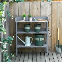 Outsunny planttafel tuintafel bloementafel met metalen werkblad tuinhout grijs 76 x 37 x 89 cm(m-10)