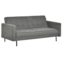HOMCOM slaapbank 3-zits slaapbank stof sofa met slaapfunctie slaapbank met bed box hoek verstelbaar vintage eucalyptus hout katoen grijs(m-1)