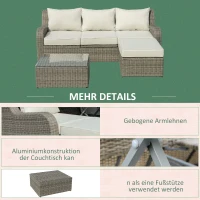 Outsunny 3-delige Polyrattan tuinmeubelset, tuinset, tuinset, loungeset, loungeset, loungemeubel met bijzettafel, aluminium kussens, lichtgrijs en beige(m-6)