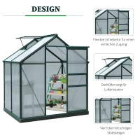 Outsunny kas aluminium kas met dakraam deur 190 x 132 x 201 cm plantenhuis met fundering inloop tomatenhuis weerbestendig polycarbonaat groen + transparant(m-4)