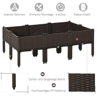 Outsunny verhoogd bed 6-delige plantenbak met drainagegaten rotan look bloembak DIY bruin 40 x 40 x 44 cm(m-4)