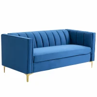 HOMCOM 3-zits bank gestoffeerde bank stoffen bank zitmeubels bank woonkamer bank met armleuningen gouden stalen poten velvet touch blauw 181 x 86 x 78 cm(m-10)