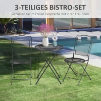 Outsunny zitgroep, 3-delige eetset, bistroset, tuinmeubelset, balkonmeubelset, 1 tafel + 2 stoelen met parasolgat, terras, metaal, zwart(m-4)