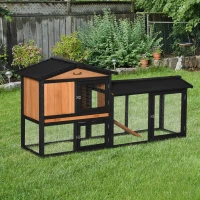 PawHut hok voor kleine dieren Dwergkonijnenkooi Konijnenhok voor kleine dieren met oprit Caviakooi Outdoor Winterklaar caviahok Sparhout Zwart 175,8 x 52 x 85,5 cm(m-2)