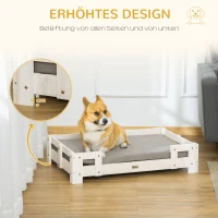PawHut verhoogd hondenbed met kussen en houten frame Hondenbank Hondenbed Kattenbank Hondenbank Hondenslaapplaats voor kleine en middelgrote honden Wasbare hoes Wit+grijs 90 x 60 x 20 cm(m-5)
