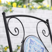 Outsunny Ø 61 cm tuinzitgroep 3-delige bistroset set 1 tafel + 2 klapstoelen voor terrasbalkon staalblauw(m-8)