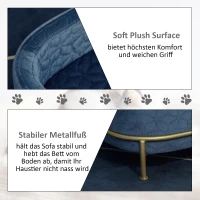 PawHut hondenbank met rugleuning huisdierenbank met metalen poten hondenbed zachte bekleding kattenbank blauw+goud 63,5 x 43 x 24,5 cm(m-5)