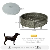 PawHut hondenmand hondensofa kattenmand met kussen kattensofa hondenmand voor middelgrote en kleine honden rotan grijs 75 x 75 x 20 cm(m-3)