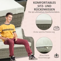 Outsunny 3-delige Polyrattan tuinmeubelset, tuinset, tuinset, loungeset, loungeset, loungemeubel met bijzettafel, aluminium kussens, lichtgrijs en beige(m-5)