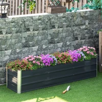 Outsunny verhoogd bed van staal tuinbed plantenbak bloembak bloempot met handschoenen donkergrijs 183 x 47 x 40 cm(m-10)
