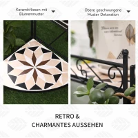 Outsunny Bloemenstandaard 4-dekuge Bloementrap Opvouwbaar Decoratief Binnen Buiten Tuin Balkon Metaal Keramische Tegels Zwart+Beige 64 x 64 x 72 cm(m-6)