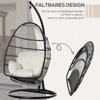 Outsunny hangstoel hangmand met frame hangende schommel hangstoel met kussenmand opvouwbaar metaal zwart + crème wit 101 x 101 x 188 cm(m-6)