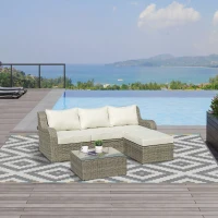 Outsunny 3-delige Polyrattan tuinmeubelset, tuinset, tuinset, loungeset, loungeset, loungemeubel met bijzettafel, aluminium kussens, lichtgrijs en beige(m-2)