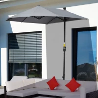 Outsunny 2 x 2 m parasol halfronde balkonparasol met beugel waterdicht voor tuinterras binnenplaats 100% polyester donkergrijs(m-10)