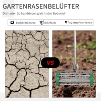 Outsunny gazonbeluchter handvat lengte verstelbaar handverticuteer gazonbeluchter spiked roller gazon rollende gazonbeluchter onderhoud tuin verzinkte buis groen + zilver 135 x 42,5 x 15 cm(m-4)