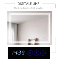 kleankin badkamerspiegel met led-verlichting Bluetooth en tijdweergave badkamerspiegel 6000-6500K wandspiegel touch schakelaar aluminium zilver 80 x 60 cm(m-5)