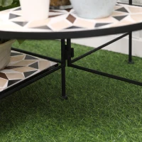 Outsunny Bloemenstandaard 4-dekuge Bloementrap Opvouwbaar Decoratief Binnen Buiten Tuin Balkon Metaal Keramische Tegels Zwart+Beige 64 x 64 x 72 cm(m-8)