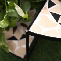 Outsunny Bloemenstandaard 4-dekuge Bloementrap Opvouwbaar Decoratief Binnen Buiten Tuin Balkon Metaal Keramische Tegels Zwart+Beige 64 x 64 x 72 cm(m-7)
