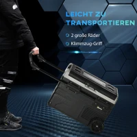 Outsunny koelbox auto 40L met LED verlichting compressor auto koelkast met handgrepen transportwielen kofferbak camper travel 12/24V DC en 110-240V AC grijs + zwart(m-7)