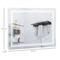 kleankin badkamerspiegel met led-verlichting Bluetooth en tijdweergave badkamerspiegel 6000-6500K wandspiegel touch schakelaar aluminium zilver 80 x 60 cm(m-3)