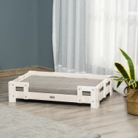 PawHut verhoogd hondenbed met kussen en houten frame Hondenbank Hondenbed Kattenbank Hondenbank Hondenslaapplaats voor kleine en middelgrote honden Wasbare hoes Wit+grijs 90 x 60 x 20 cm(m-10)