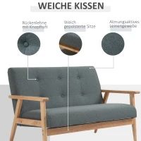 HOMCOM 2 zits bank twee zits stoffen bank tweezits bank bekleding loveseat compact design linnen rubber hout grijs 115 x 66.5 x 73 cm(m-4)