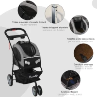 PawHut Passeggino per Cani Design 5 in 1 Piccoli Max. 8kg con Trasportino Staccabile, Passeggino per Gatti Pieghevole, Nero Grigio, 100x45x92cm(m-7)