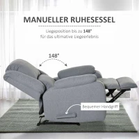HOMCOM relaxfauteuil met ligfunctie TV fauteuil TV fauteuil fauteuil met zijvak Linnenachtig polyester Grijs 90 x 96 x 98 cm(m-4)