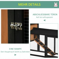 PawHut hok voor kleine dieren Dwergkonijnenkooi Konijnenhok voor kleine dieren met oprit Caviakooi Outdoor Winterklaar caviahok Sparhout Zwart 175,8 x 52 x 85,5 cm(m-5)