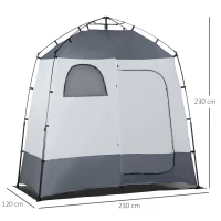 Outsunny Douchetent voor 2 Personen Toilettent met Transporttas 3 Deuren 2 Ramen Camping Omkleedtent Kleedkamer Opbergtent Lichtgrijs + Grijs(m-3)